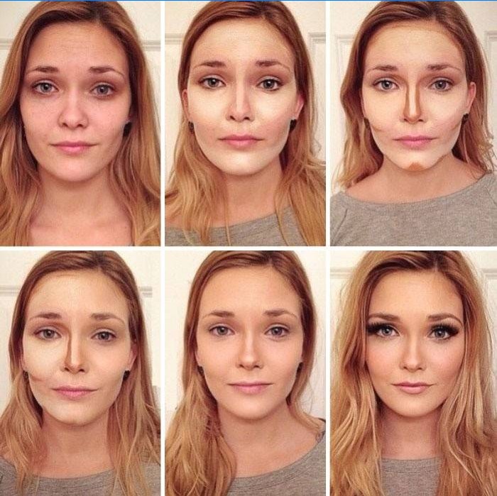 Jentas ansikt før og etter påføring av concealer