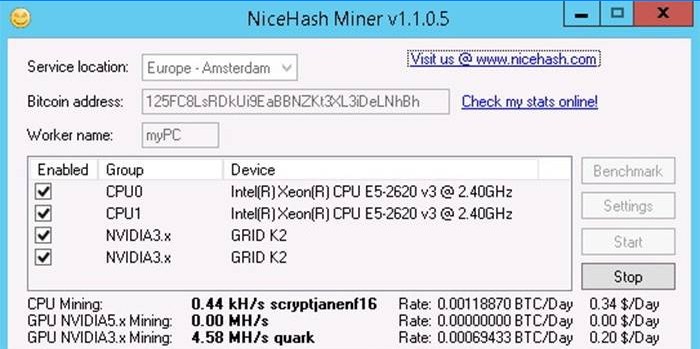 Kjører gruvedrift for NiceHash Miner-prosessor