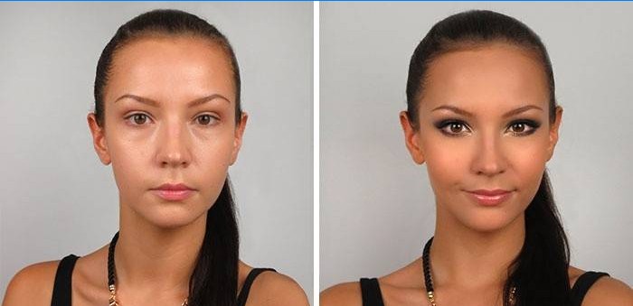 Foto av jenta før og etter sminke