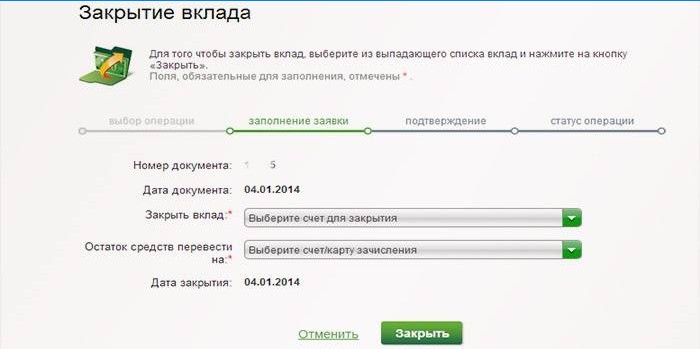 Stenger en sparekonto i Sberbank online