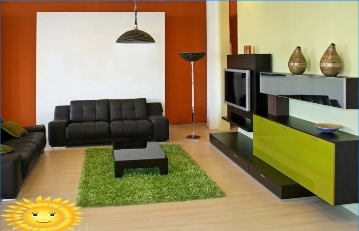 Terrakotta og grønt i en moderne stue