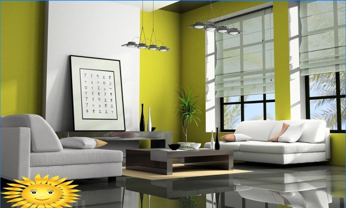 Kombinasjonen av grått og lysegrønt i interiøret