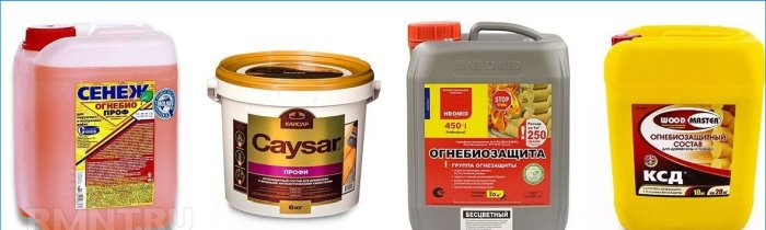 Brannsikring av forskjellige merker: Senezh, Caysar, Neomid og WoodMaster
