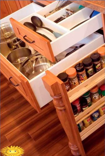 Tre lagringsområder på kjøkkenet: hvordan du skal plassere alt på riktig måte