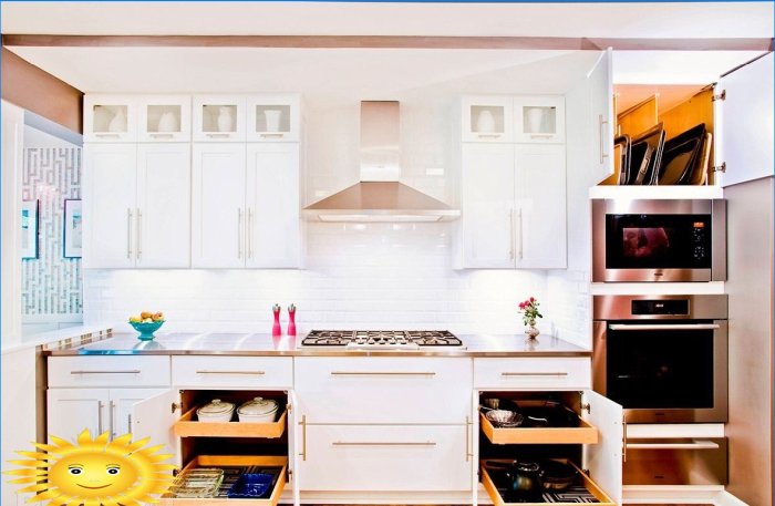 Tre lagringsområder på kjøkkenet: hvordan du skal plassere alt på riktig måte