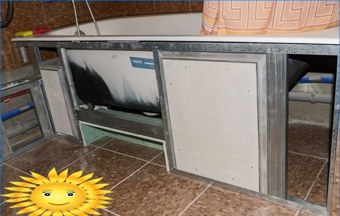 Installasjon av en inspeksjonsrørleggerluke inn i gipsgipsplaten under badekaret