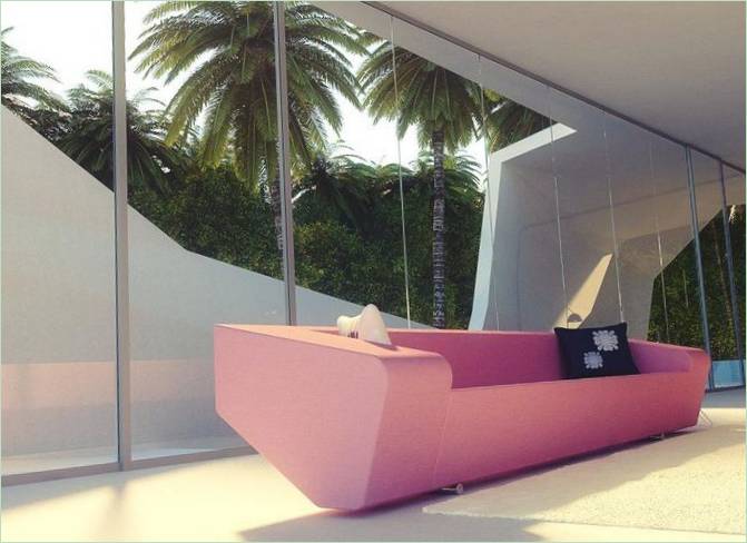 Lys rosa sofa i stuen interiør