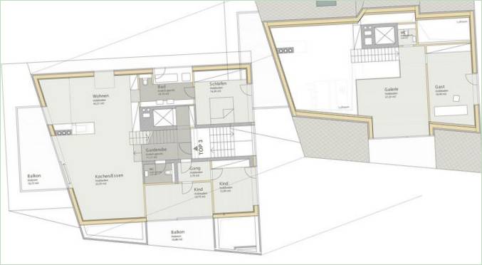 Plan diagram av et privat hus Penthouse B I Østerrike