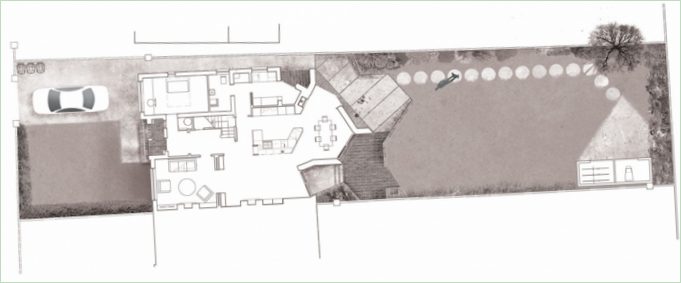 Plan av et hus med et gjennomsiktig tak I Dublin