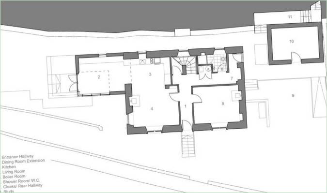 Plan diagram av et privat hus Sheiling