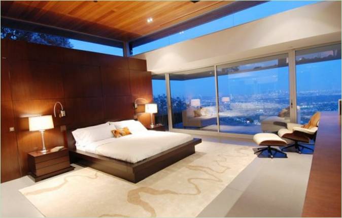 Moderne soverom interiørdesign med panoramavindu
