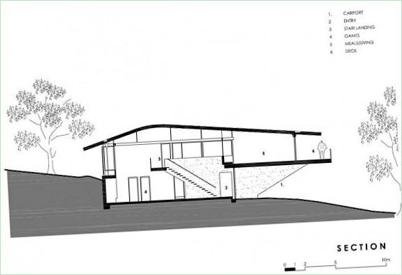 Plan diagram av tre hytte Citriodora Huset