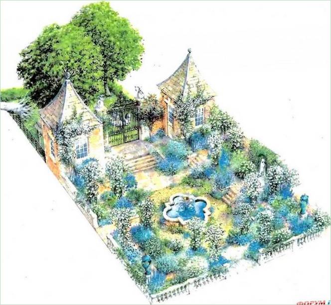 Blå hage i engelsk stil designet Av Rupert Golby